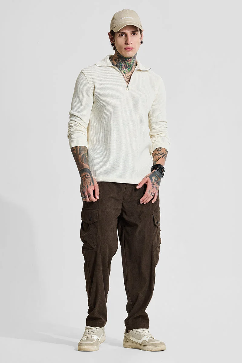 Snitch Brown Brown Relaxed Fit Corduroy Cargo Pants for Men | Best Price UAE